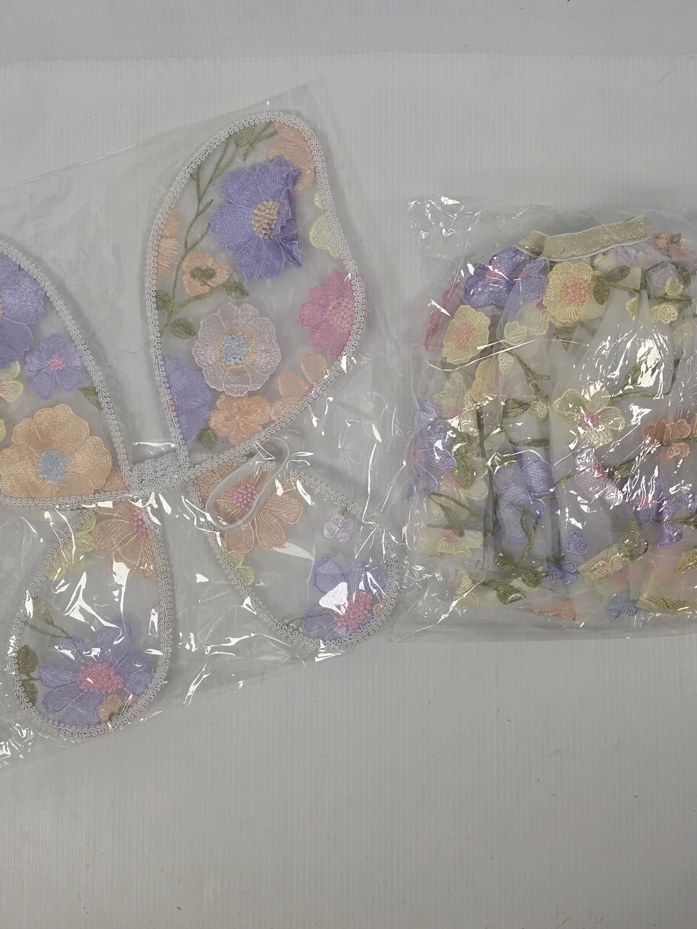 Pastel Floral Fairy Butterfly Wings With Matching Skirt- Purple Pink Embroidery